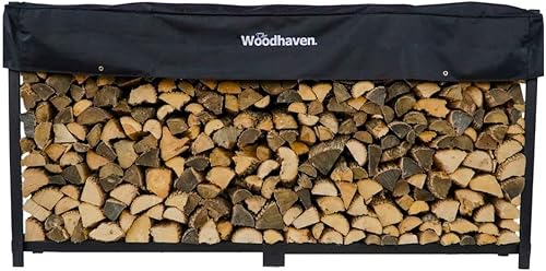 Woodhaven 8 Foot 1/2 Cord Firewood Log Rack With Optional Cover  - Black Texture Powder Coat Finish